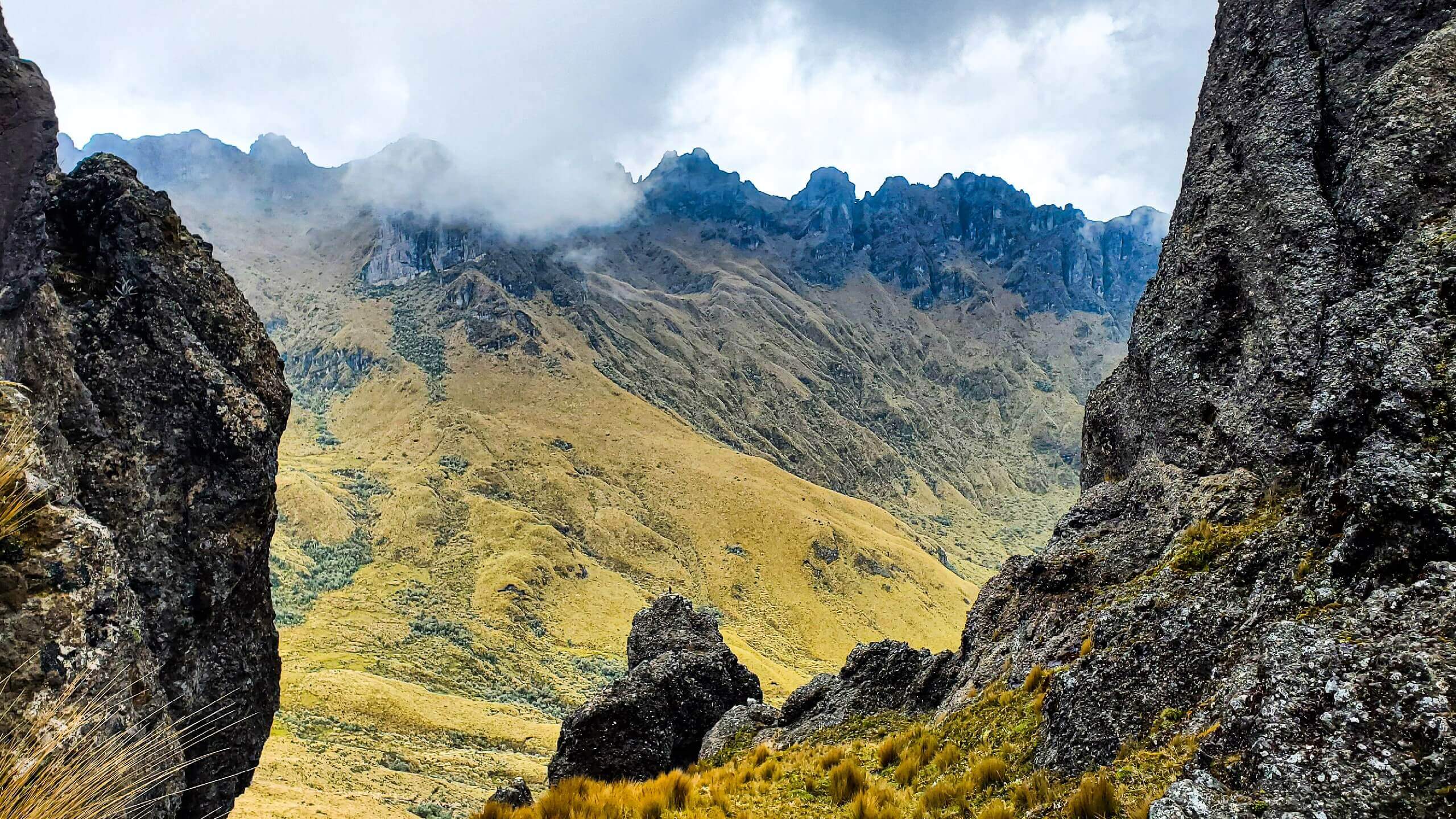 View of the southern range of peaks, while Climbing Cerro Puntas in Ecuador